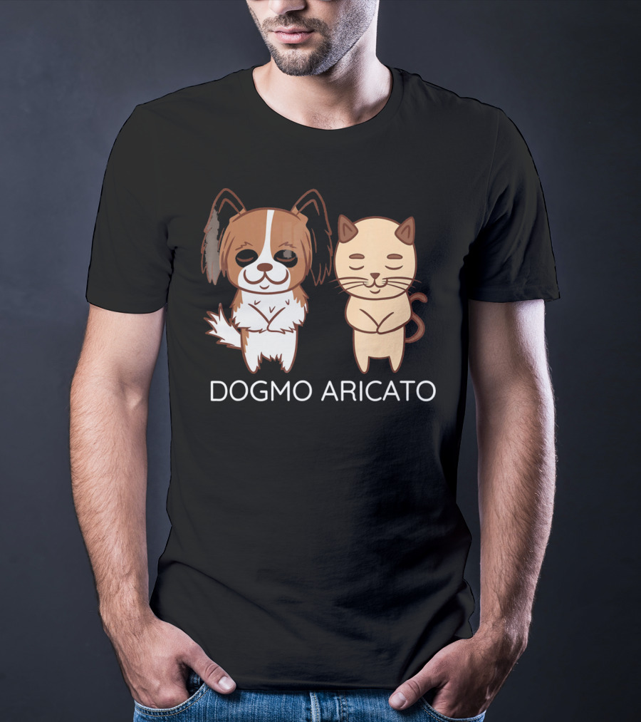 Funny Papillon Dogmo Aricato Dog And Cat Duo T-Shirt