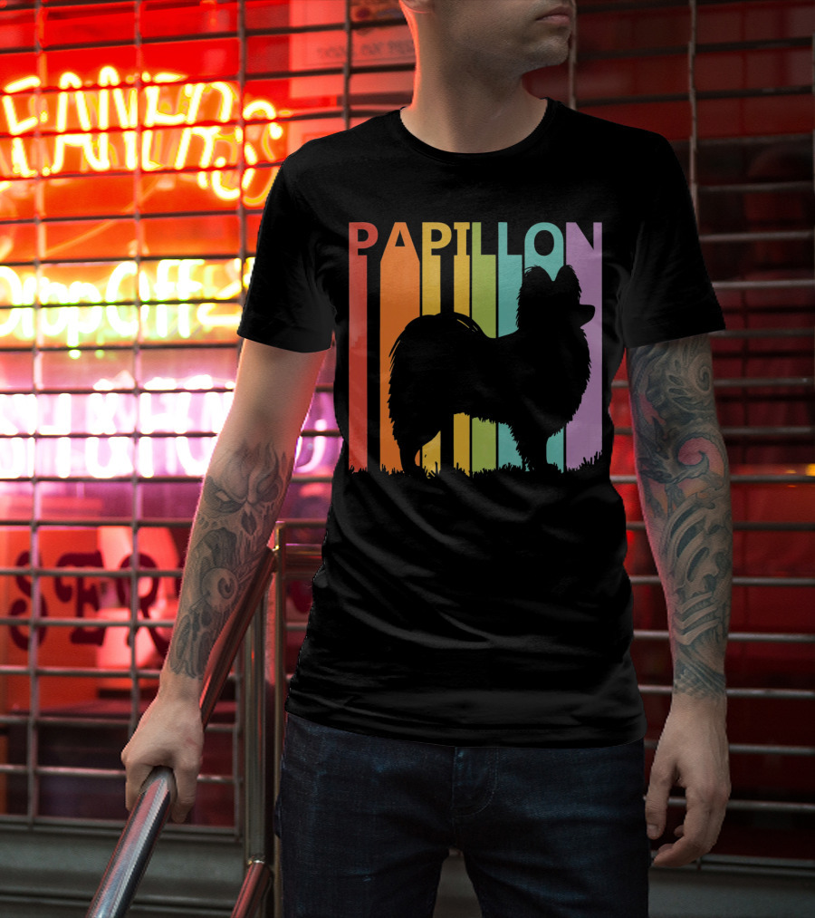 Papillon Dog Silhouette With Colorful T-Shirt