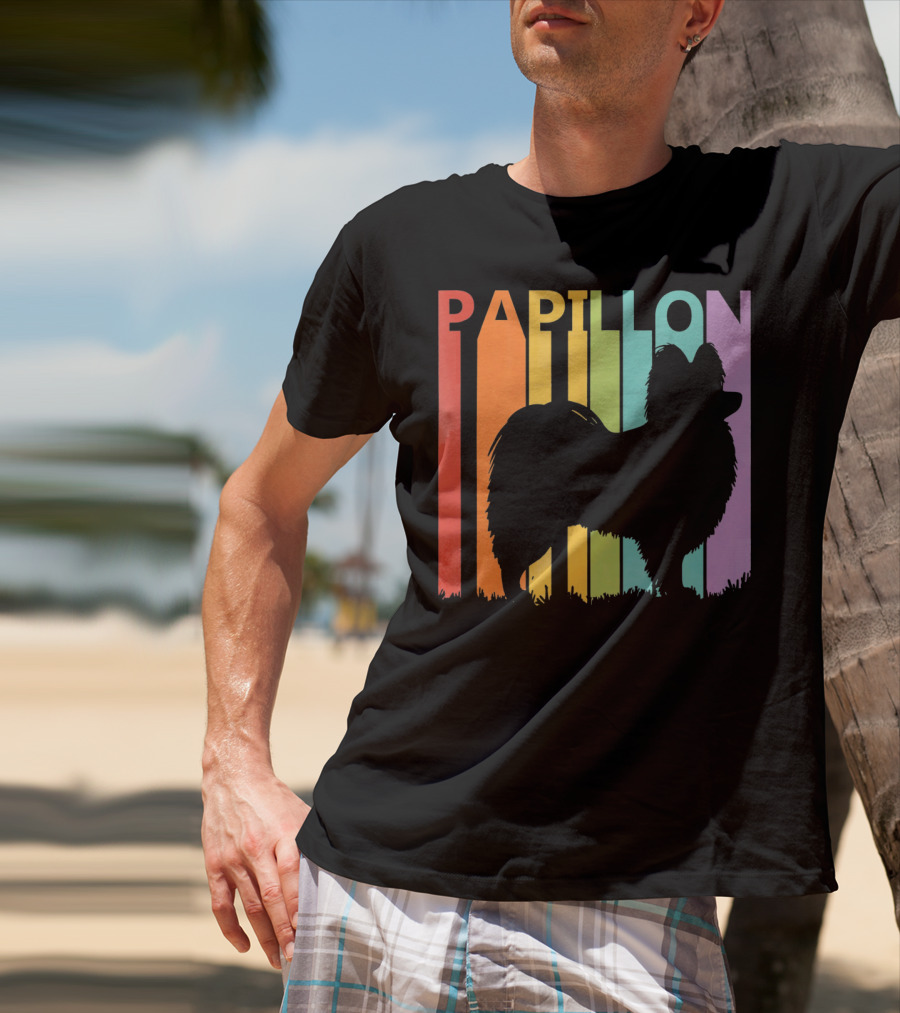 Papillon Dog Silhouette With Colorful T-Shirt