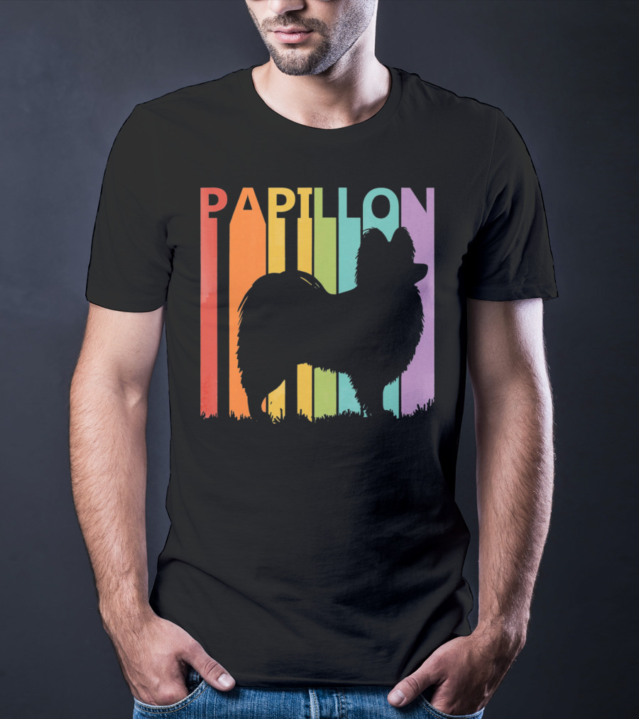 Papillon Dog Silhouette With Colorful T-Shirt