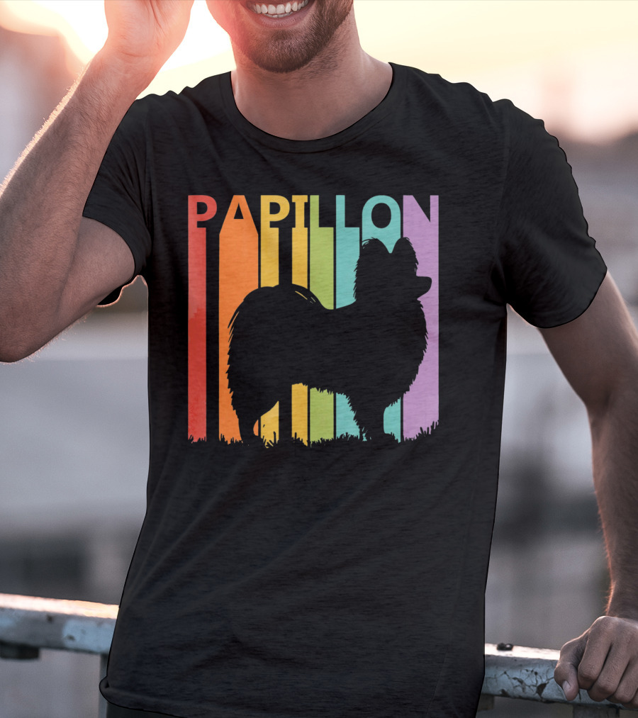 Papillon Dog Silhouette With Colorful T-Shirt