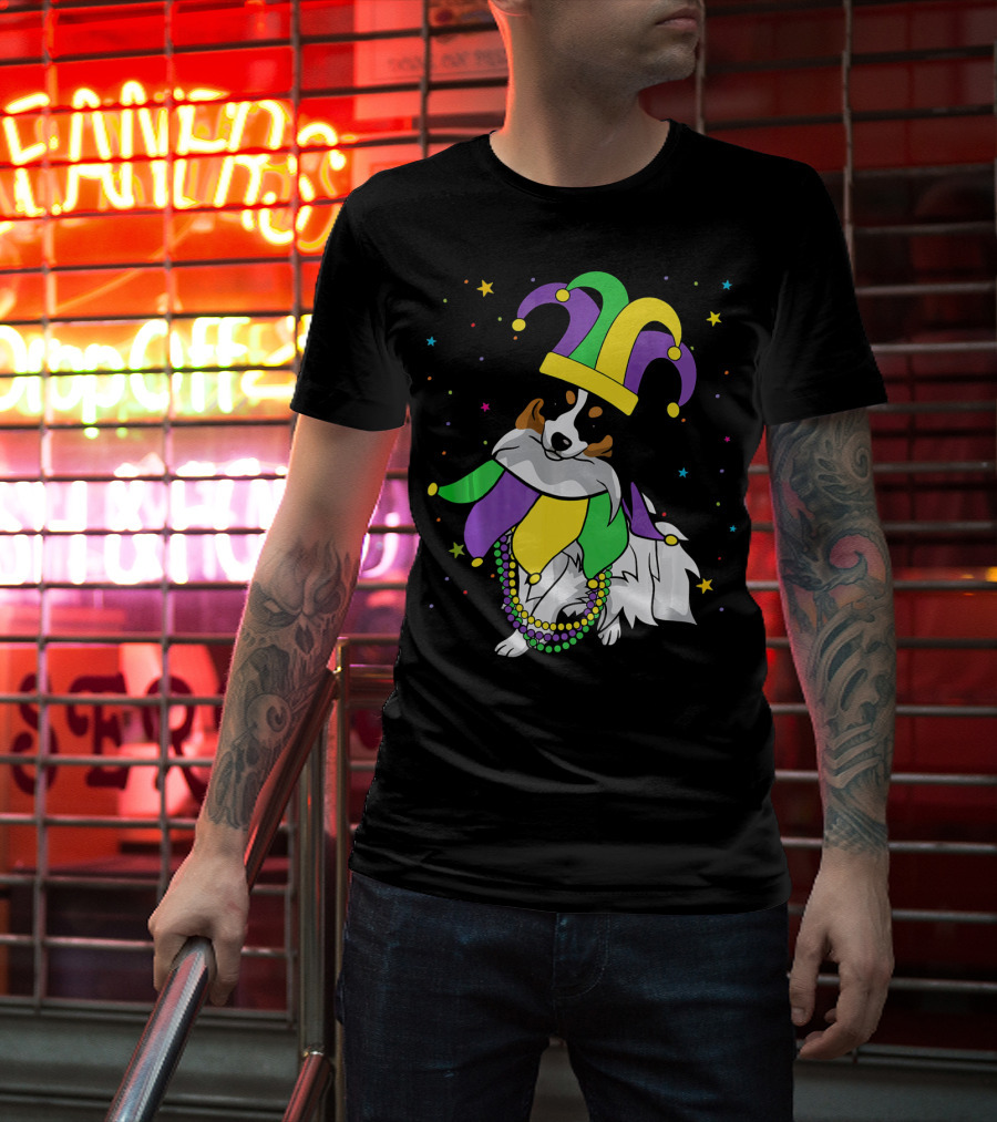 Funny Papillon Jester Hat Mardi Gras Bead Colorful Stars T-Shirt