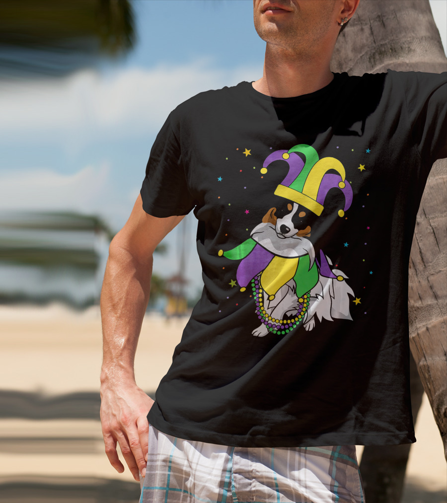 Funny Papillon Jester Hat Mardi Gras Bead Colorful Stars T-Shirt