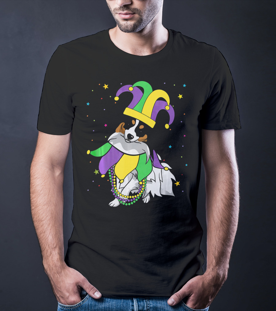 Funny Papillon Jester Hat Mardi Gras Bead Colorful Stars T-Shirt