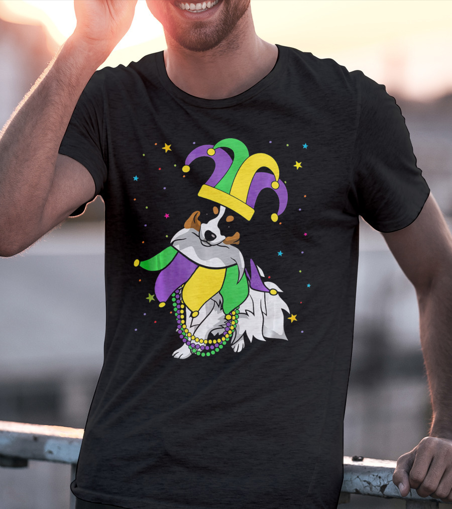 Funny Papillon Jester Hat Mardi Gras Bead Colorful Stars T-Shirt