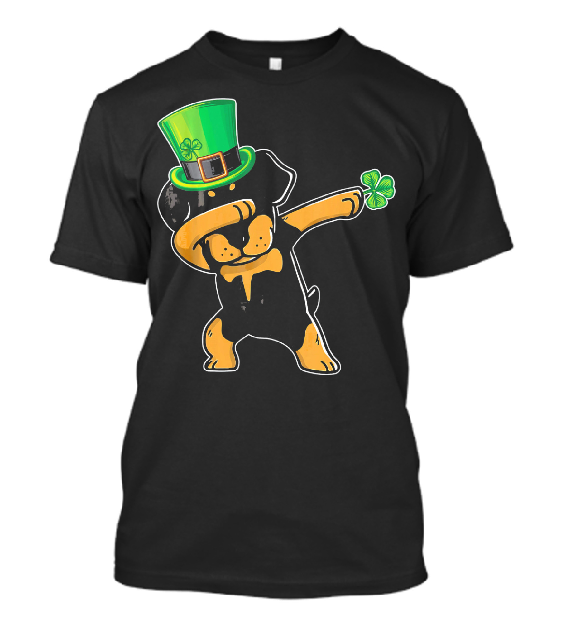 Funny St. Patrick's Day Rottweiler Dab Dabbing Dance With Green Hat And Shamrock T-Shirt