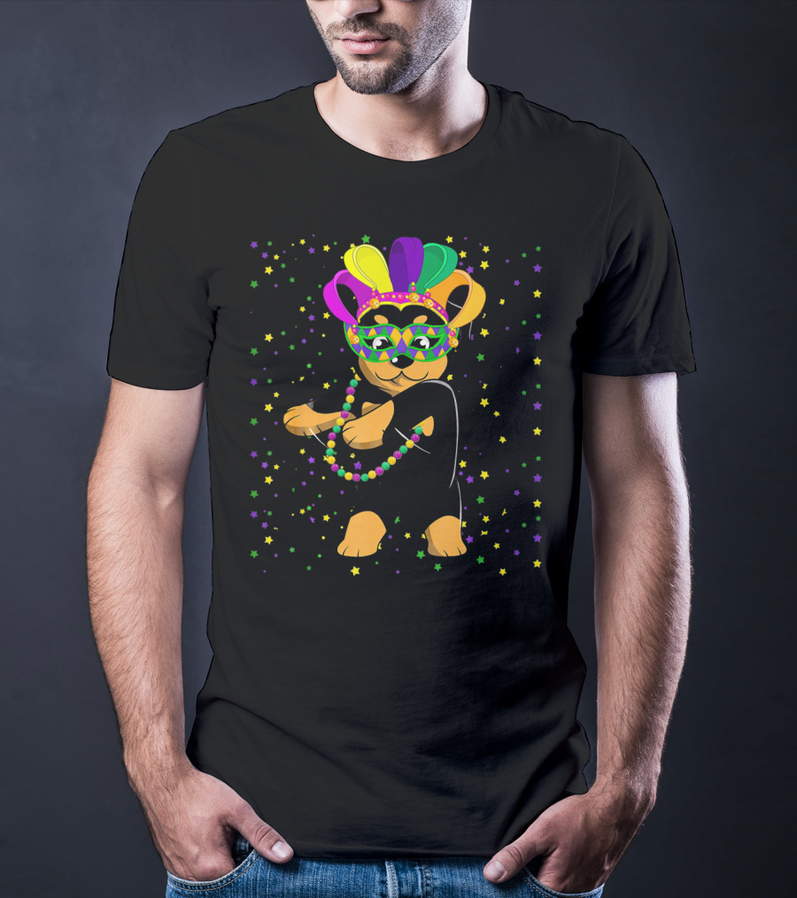Rottweiler Flossing Beads Jester Hat Mardi Gras Fun T-Shirt