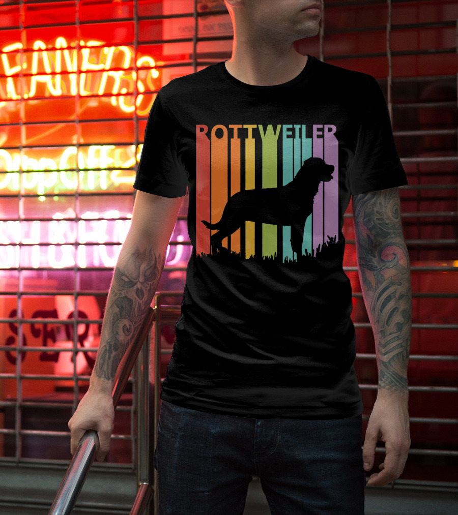 Rottweiler Dog Silhouette With Rainbow Stripes T-Shirt