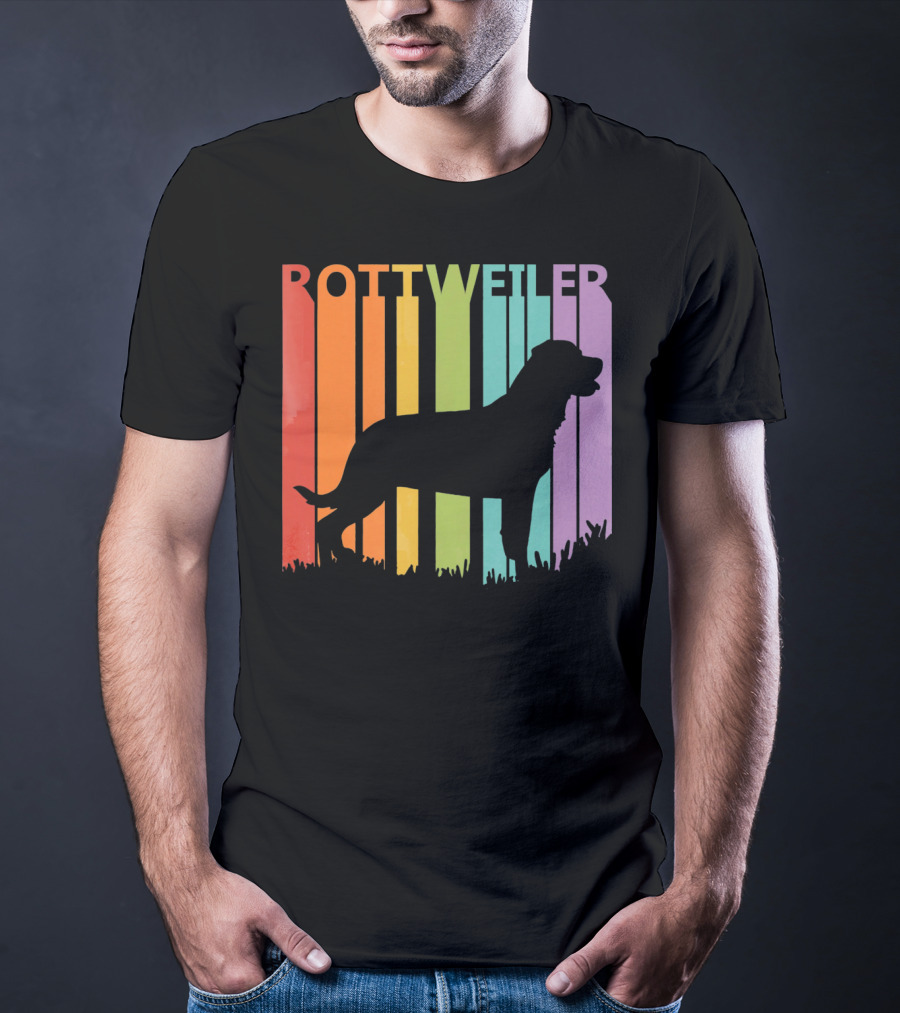 Rottweiler Dog Silhouette With Rainbow Stripes T-Shirt