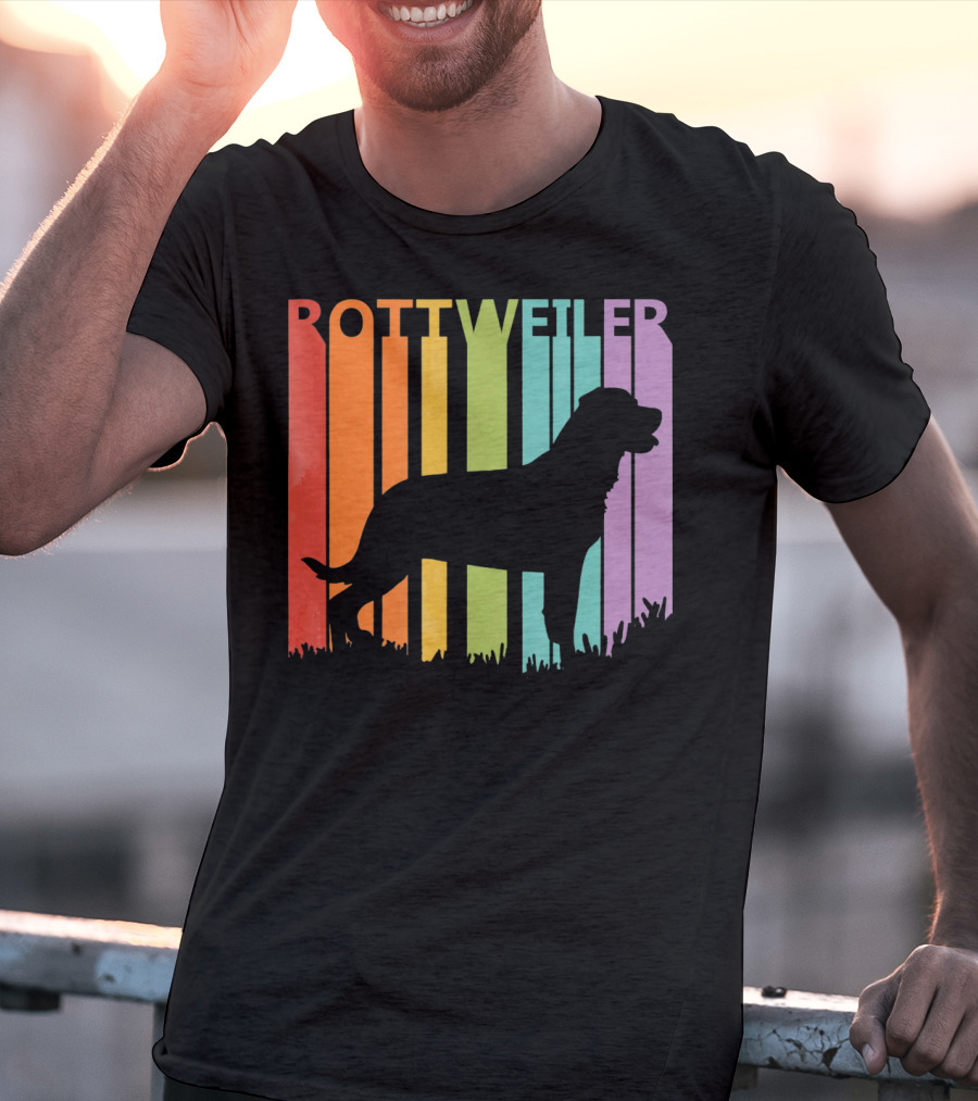 Rottweiler Dog Silhouette With Rainbow Stripes T-Shirt