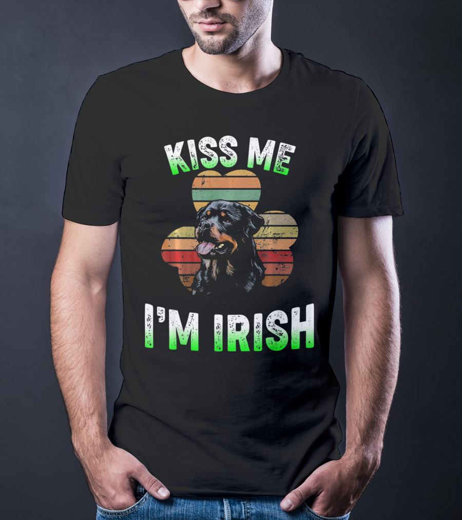 Kiss Me I'm Irish Funny Vintage Shamrock Rottweiler T-Shirt