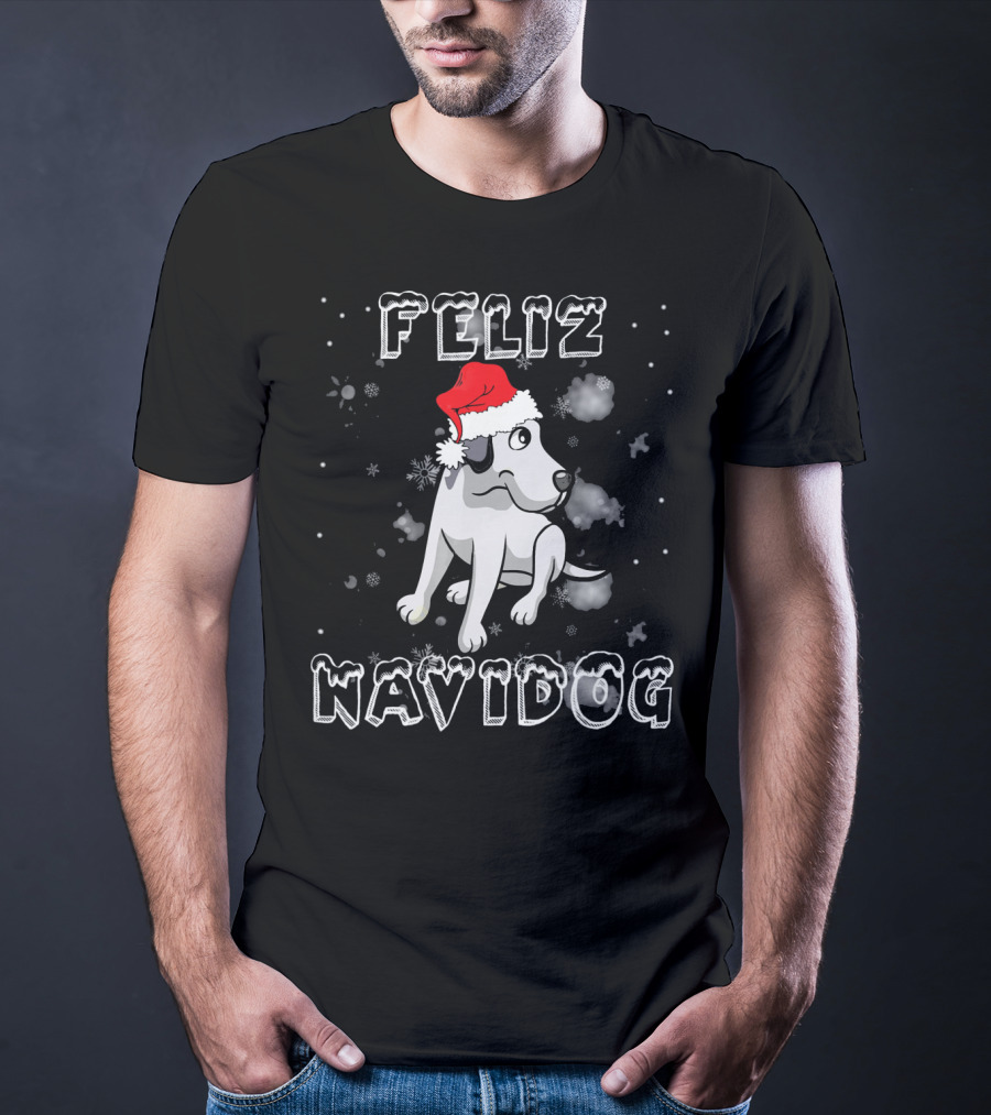 Feliz Navidog Great Dane Dog Santa Hat Snowflakes T-Shirt