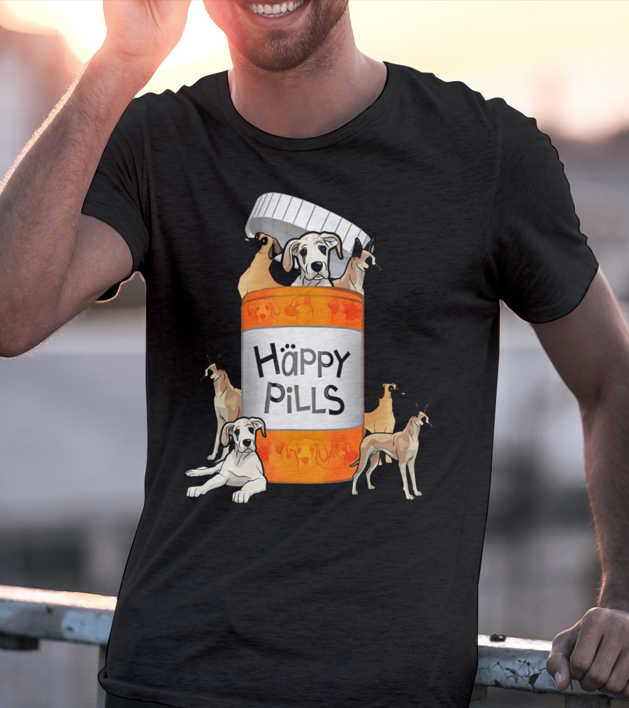 Great Dane Dog Happy Pills Prescription Bottle T-Shirt