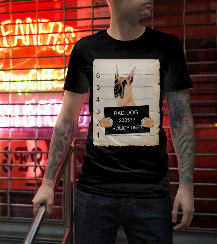 Great Dane Bad Dog Police Dept Mugshot 230573 T-Shirt