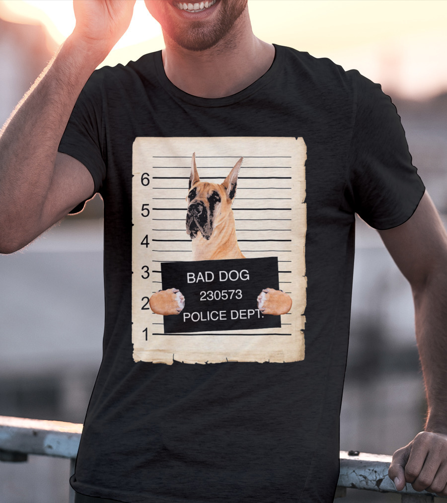 Great Dane Bad Dog Police Dept Mugshot 230573 T-Shirt