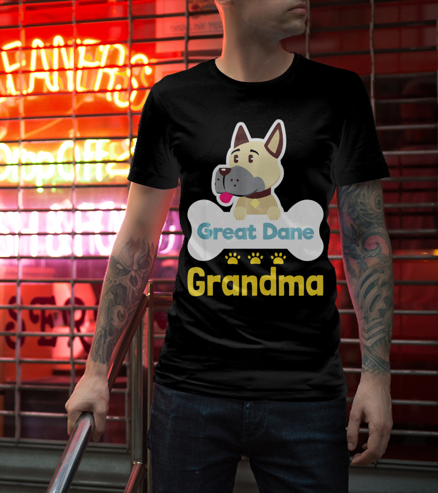 Great Dane Grandma Dog Bone With Paw Prints T-Shirt