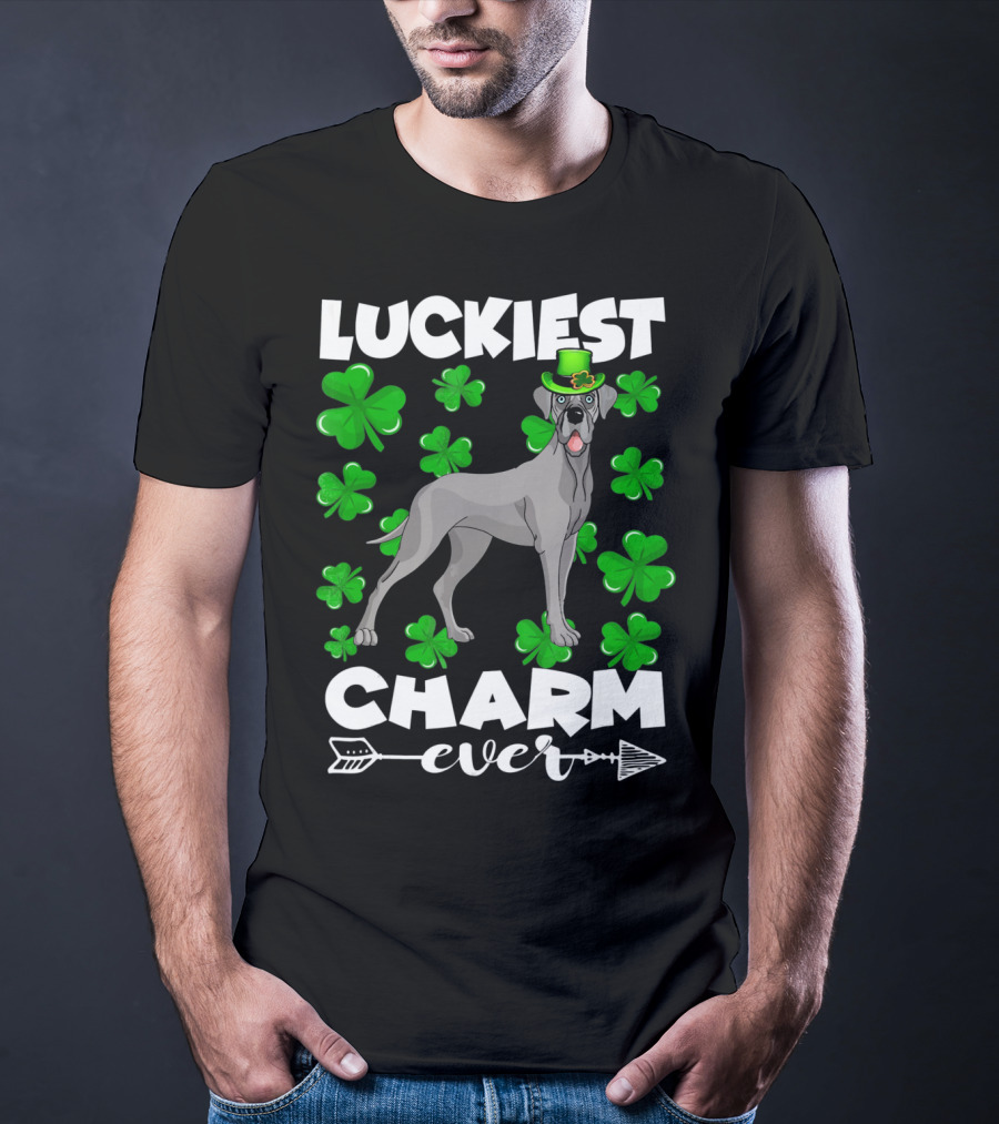 Luckiest Charm Ever Great Dane Shamrocks Hat T-Shirt