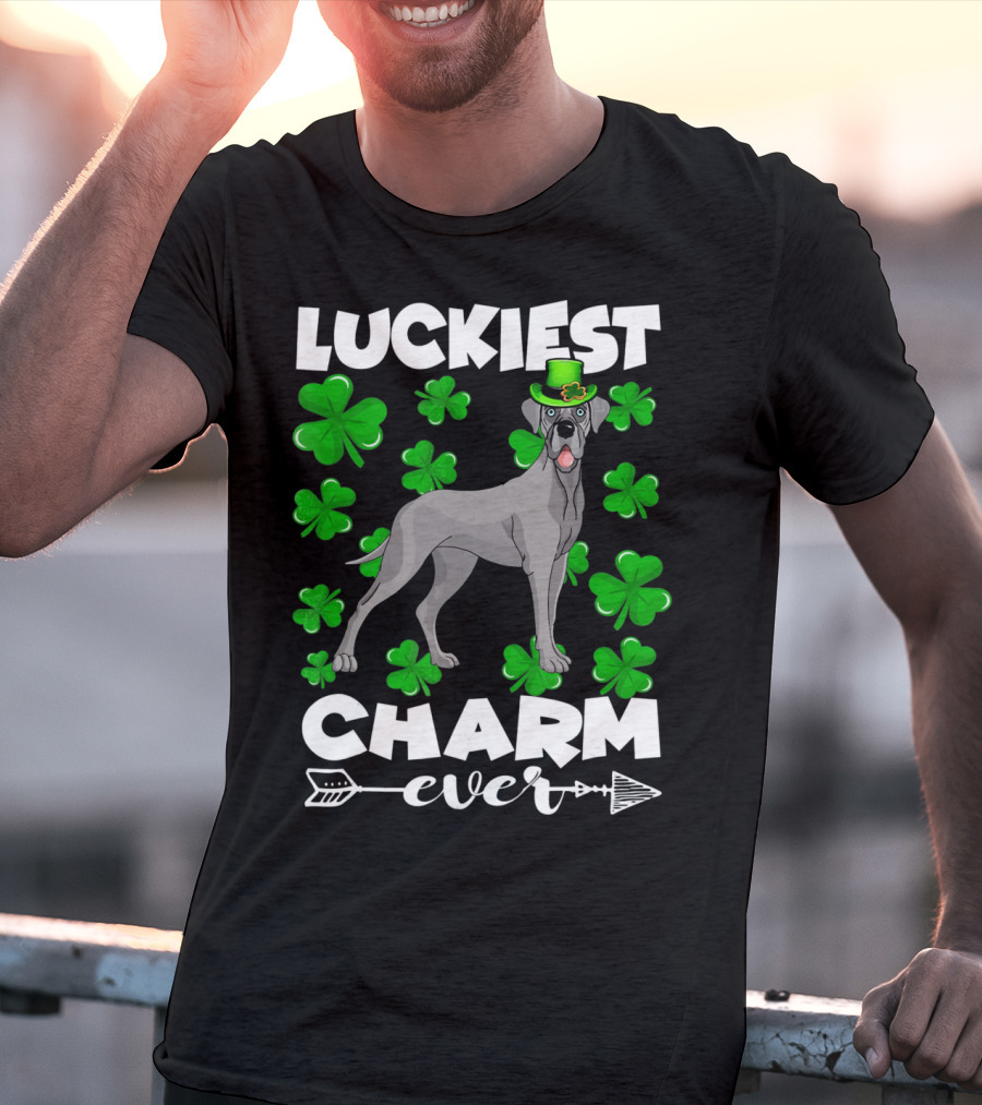 Luckiest Charm Ever Great Dane Shamrocks Hat T-Shirt
