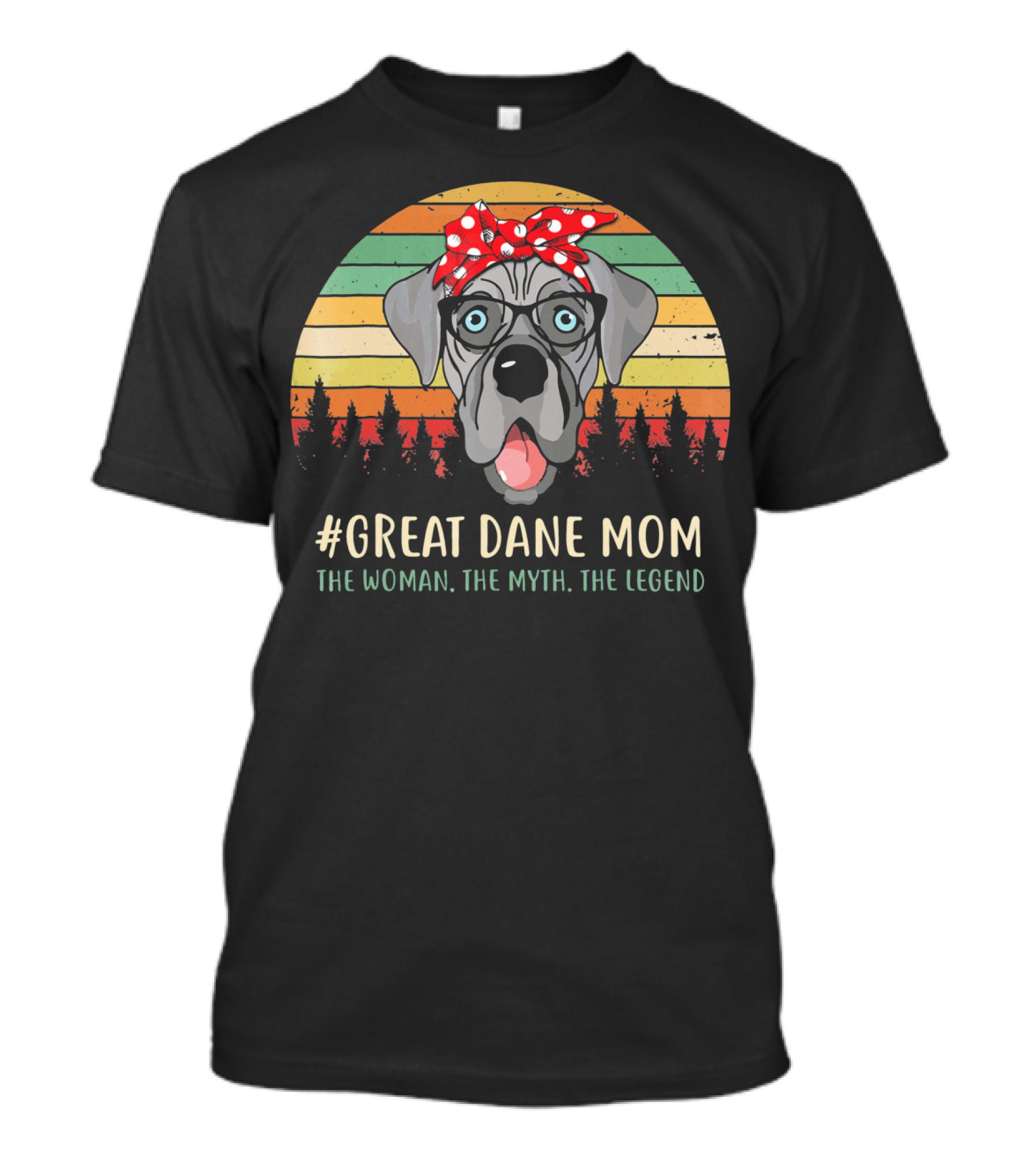 Great Dane Mom The Woman The Myth The Legend Retro Dog Bandana Glasses Forest T-Shirt