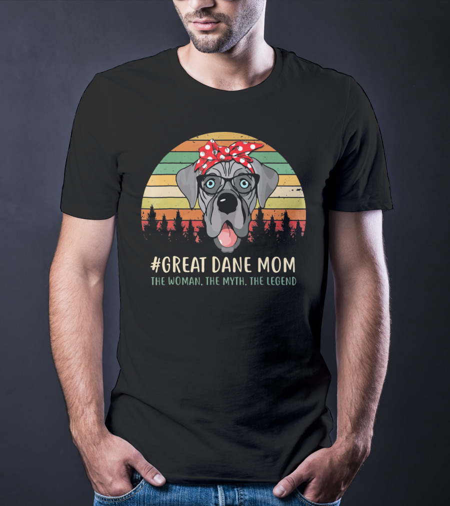 Great Dane Mom The Woman The Myth The Legend Retro Dog Bandana Glasses Forest T-Shirt