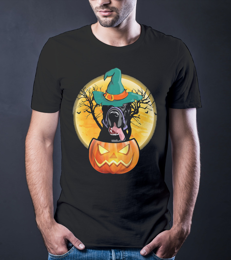 Great Dane Halloween Pumpkin Witch Hat Spooky Scene T-Shirt