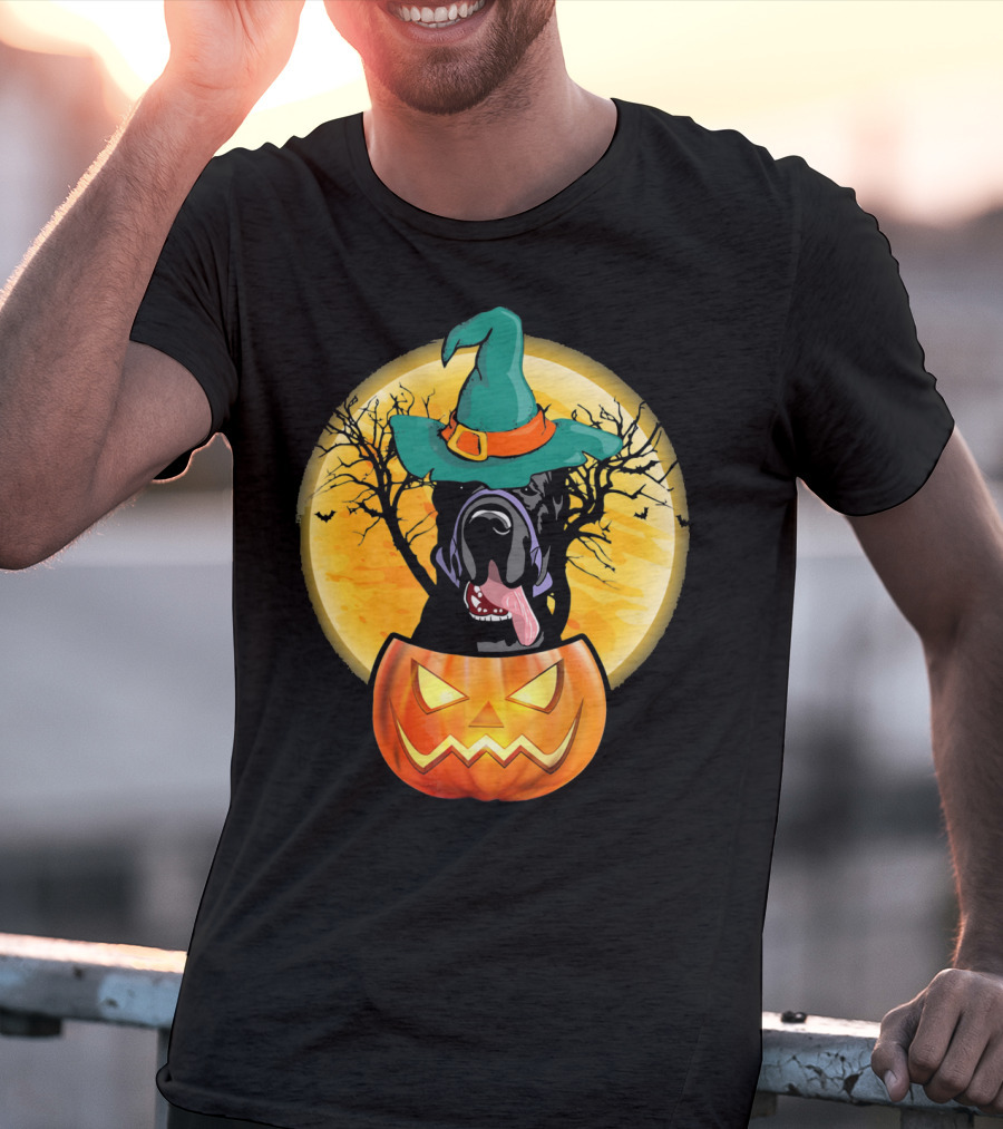 Great Dane Halloween Pumpkin Witch Hat Spooky Scene T-Shirt