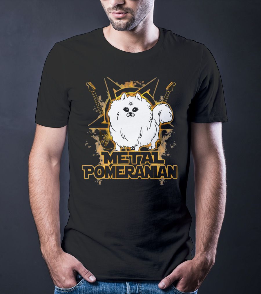 Hail Satan Metal Pomeranian Rock N Roll With Star And Guitars T-Shirt