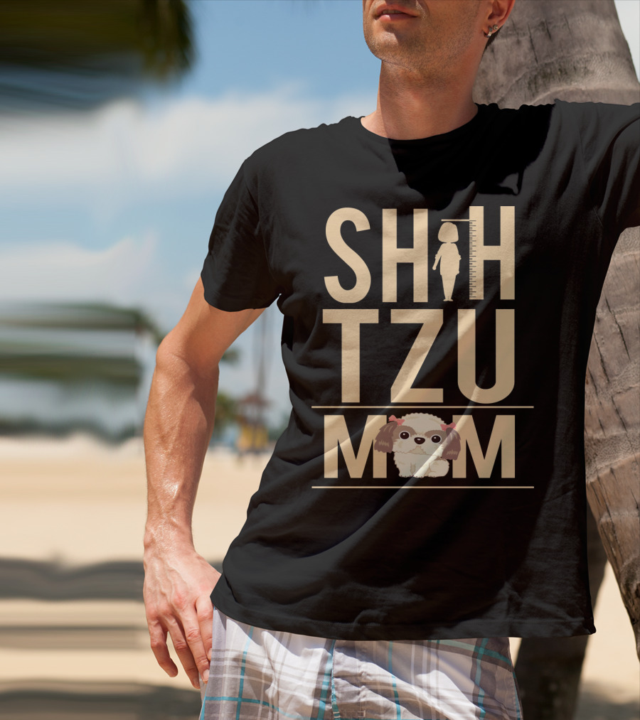 Shih Tzu Mom With Silhouette And Cute Shih Tzu Puppy T-Shirt