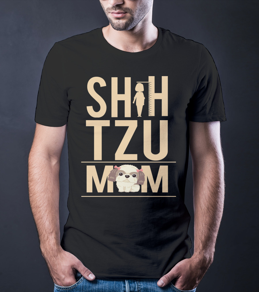 Shih Tzu Mom With Silhouette And Cute Shih Tzu Puppy T-Shirt