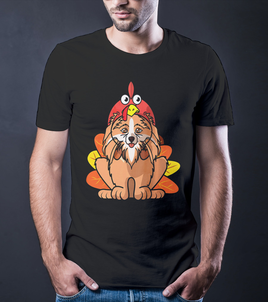 Happy Thanksgiving Pomeranian Turkey Dog With Colorful Feathers T-Shirt