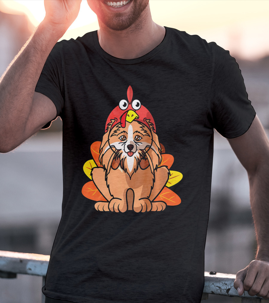 Happy Thanksgiving Pomeranian Turkey Dog With Colorful Feathers T-Shirt