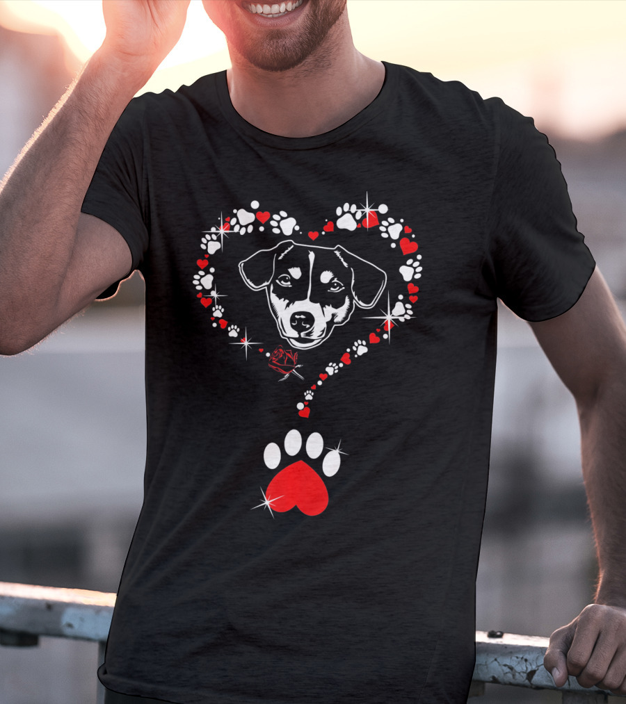 Jack Russell Dog Heart Pawprints Valentine's Day T-Shirt