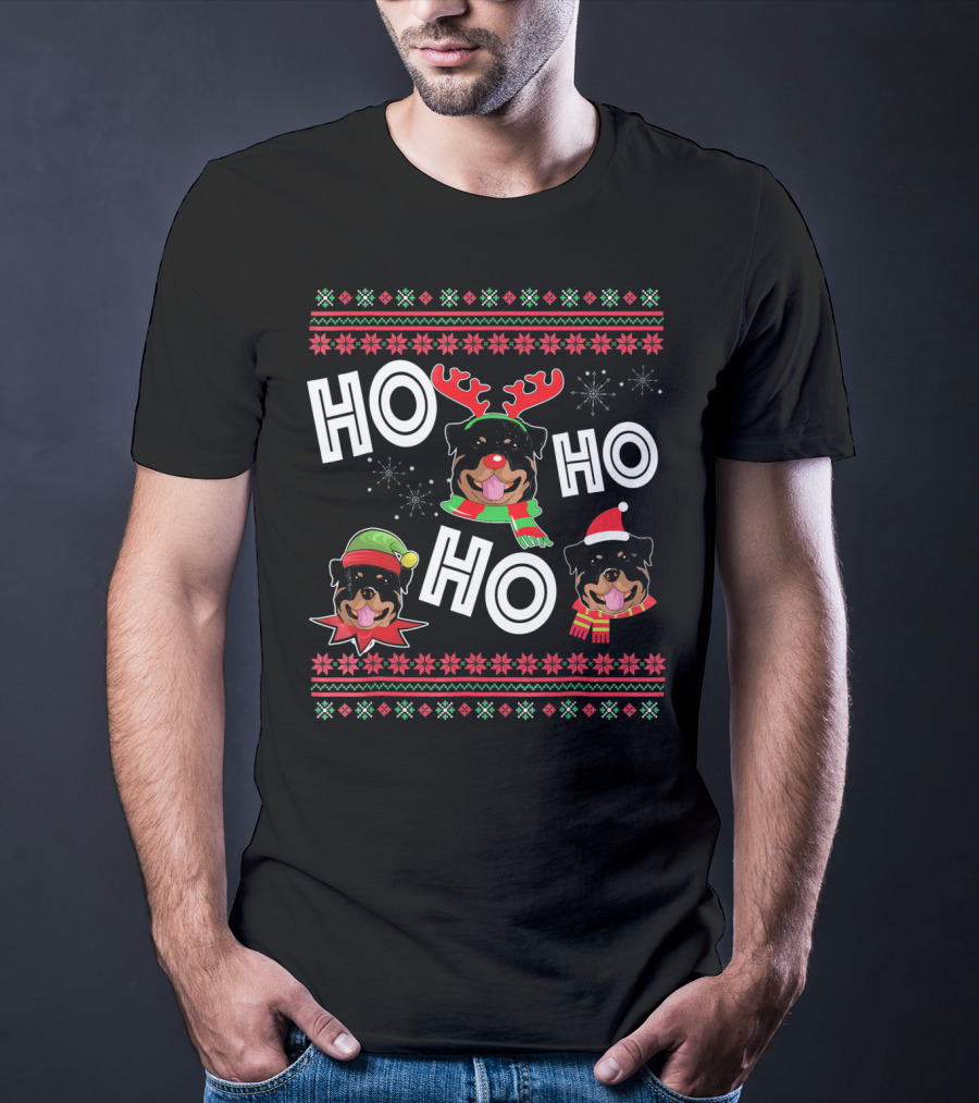 HO HO HO Rottweiler Christmas Reindeer Funny Dog T-Shirt