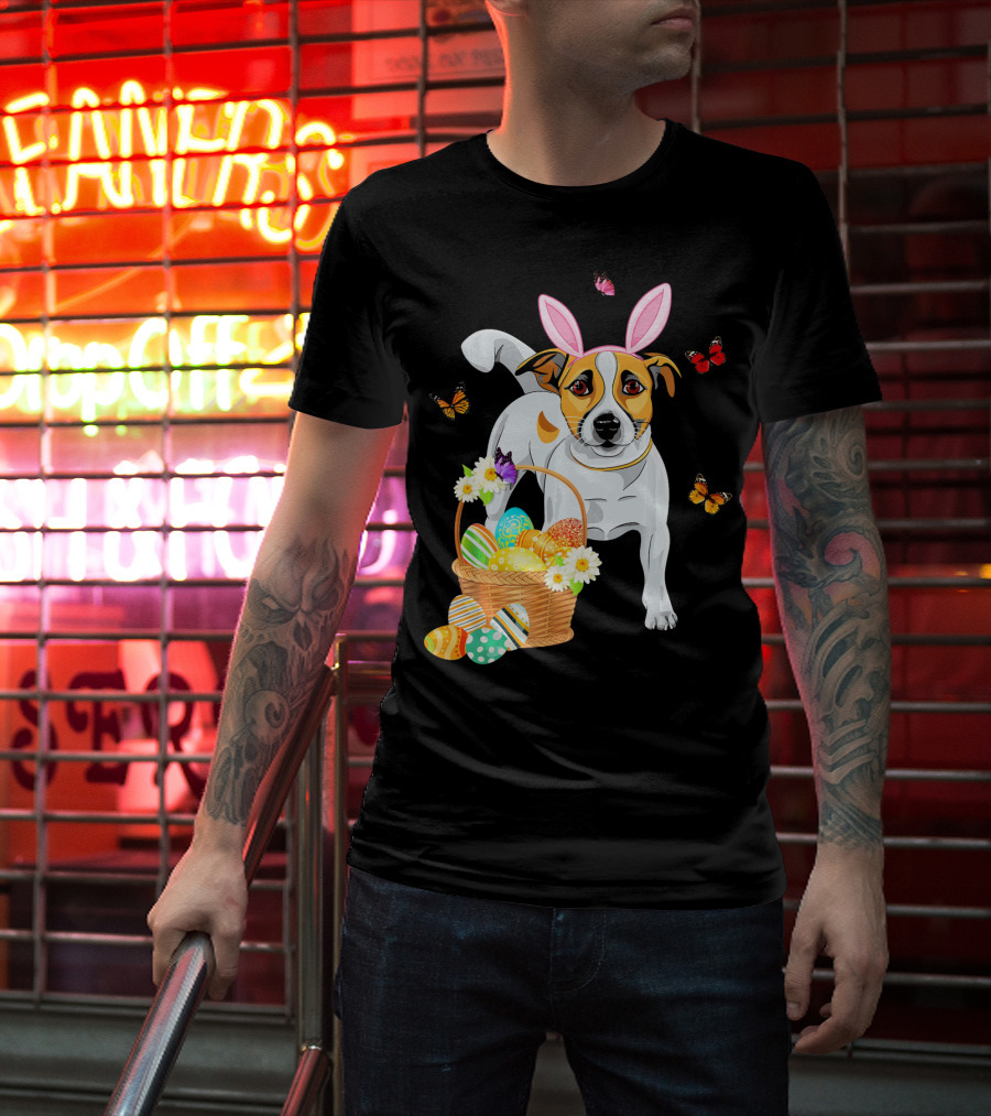 Jack Russell Bunny Hat Easter Eggs Basket Butterflies T-Shirt
