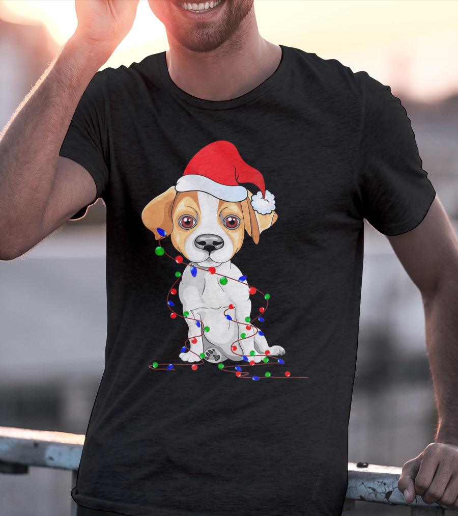 Jack Russell Christmas Lights Decoration Santa Hat T-Shirt