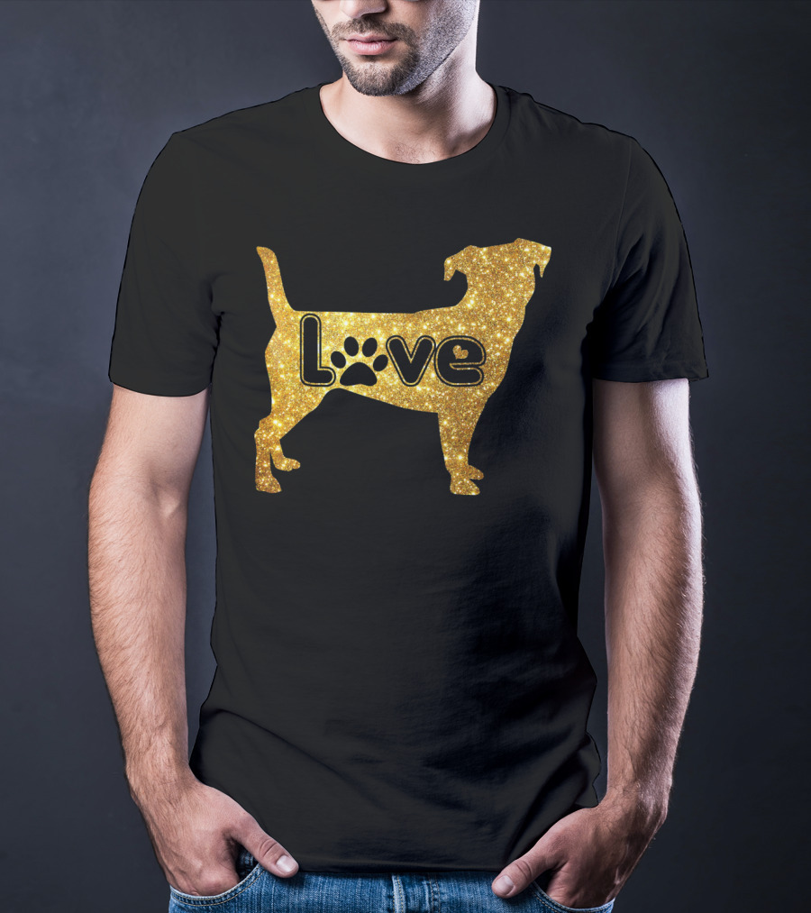 Jack Russell Gold Love Valentine Paw Print Dog T-Shirt