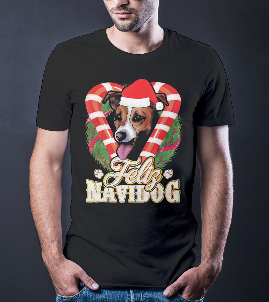 Feliz Navidog Jack Russell Terrier Santa Claus T-Shirt