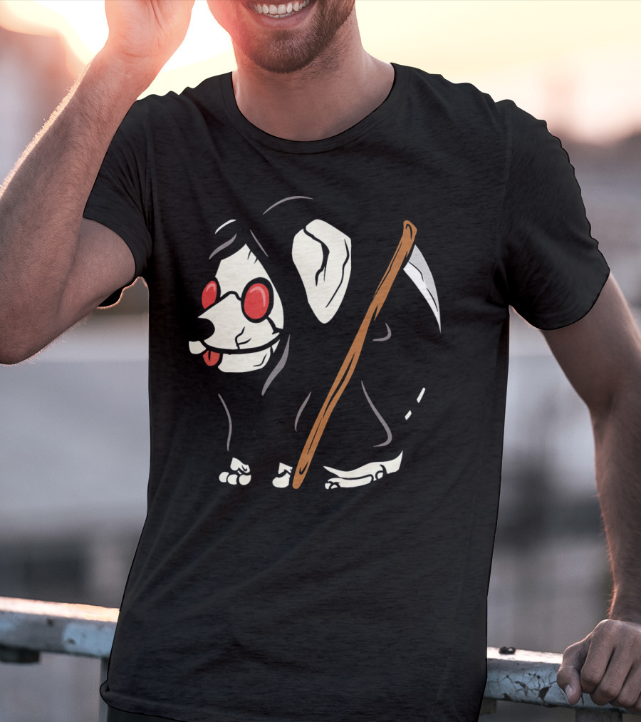 Jack Russell Terrier Reaper With Scythe And Red Glasses T-Shirt