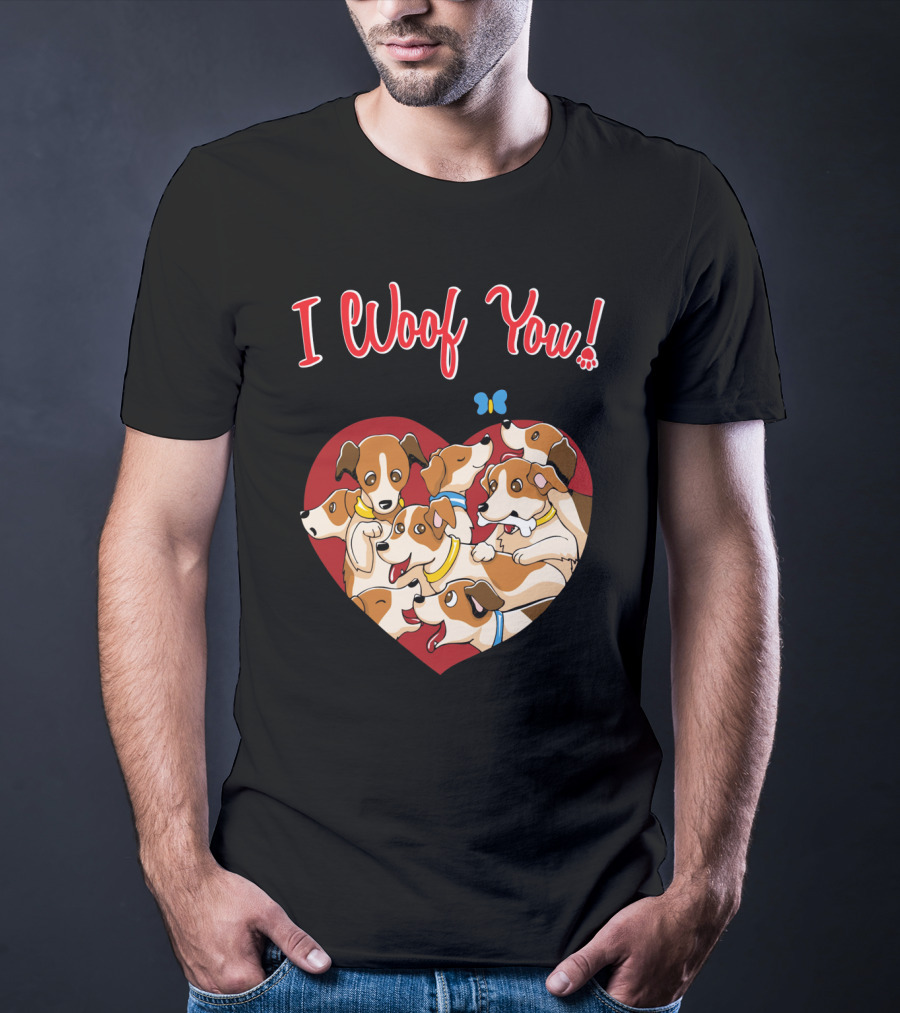 I Woof You Jack Russell Terrier Valentines Day Heart Puppies T-Shirt