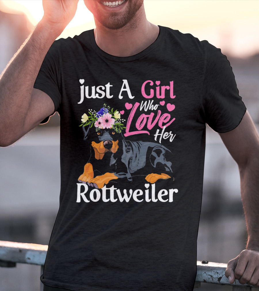 Just A Girl Who Loves Her Rottweiler With Floral Crown And Heart Accents T-Shirt
