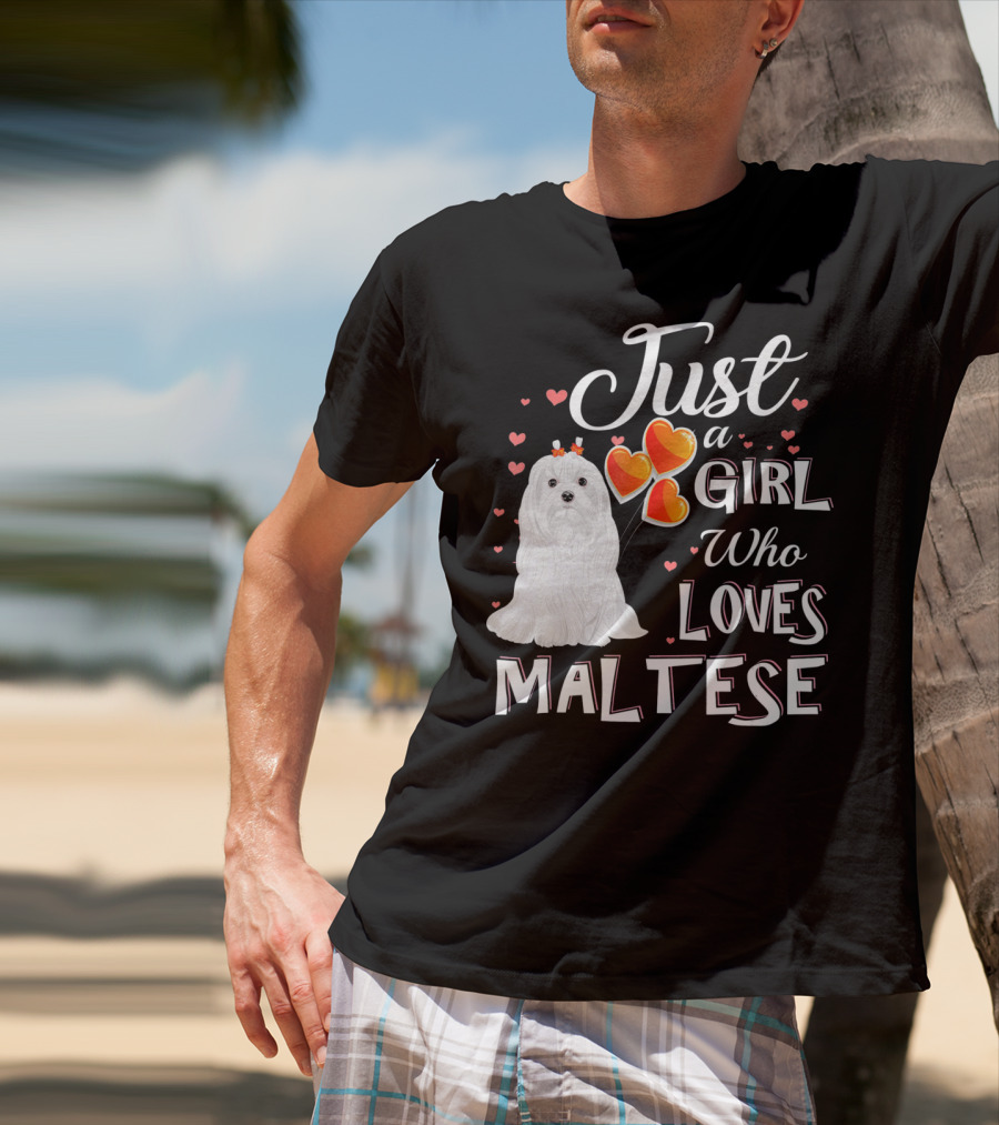 Just A Girl Who Loves Maltese With Heart Balloons And Cute Dog T-Shirt