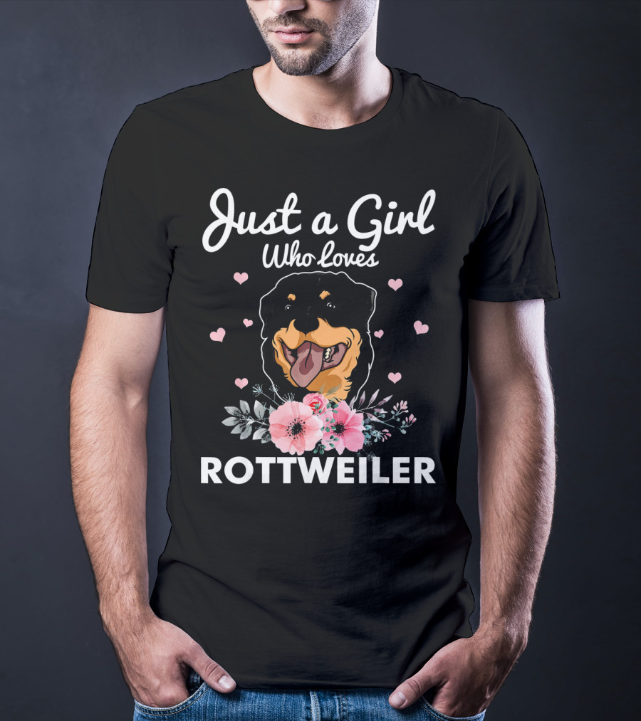 Just A Girl Who Loves Rottweiler With Floral Accents And Heart Details T-Shirt