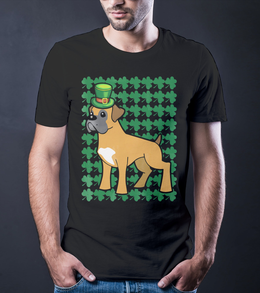 Leprechaun Boxer Dog With Clover T-Shirt