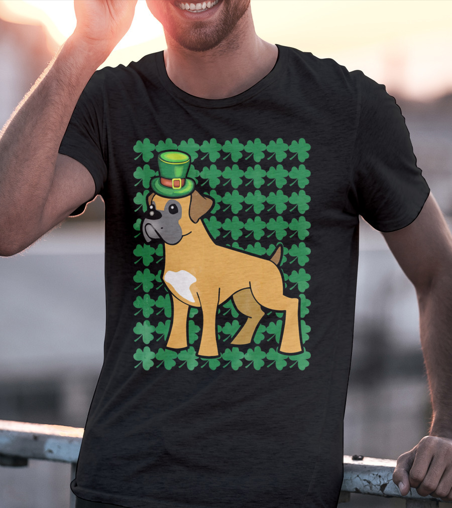 Leprechaun Boxer Dog With Clover T-Shirt