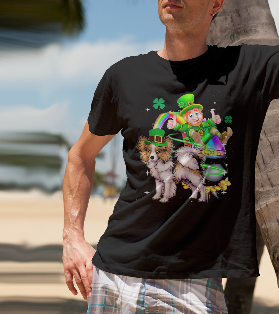 Leprechaun Papillon St Patrick's Day Shamrock Rainbow Pot Of Gold T-Shirt