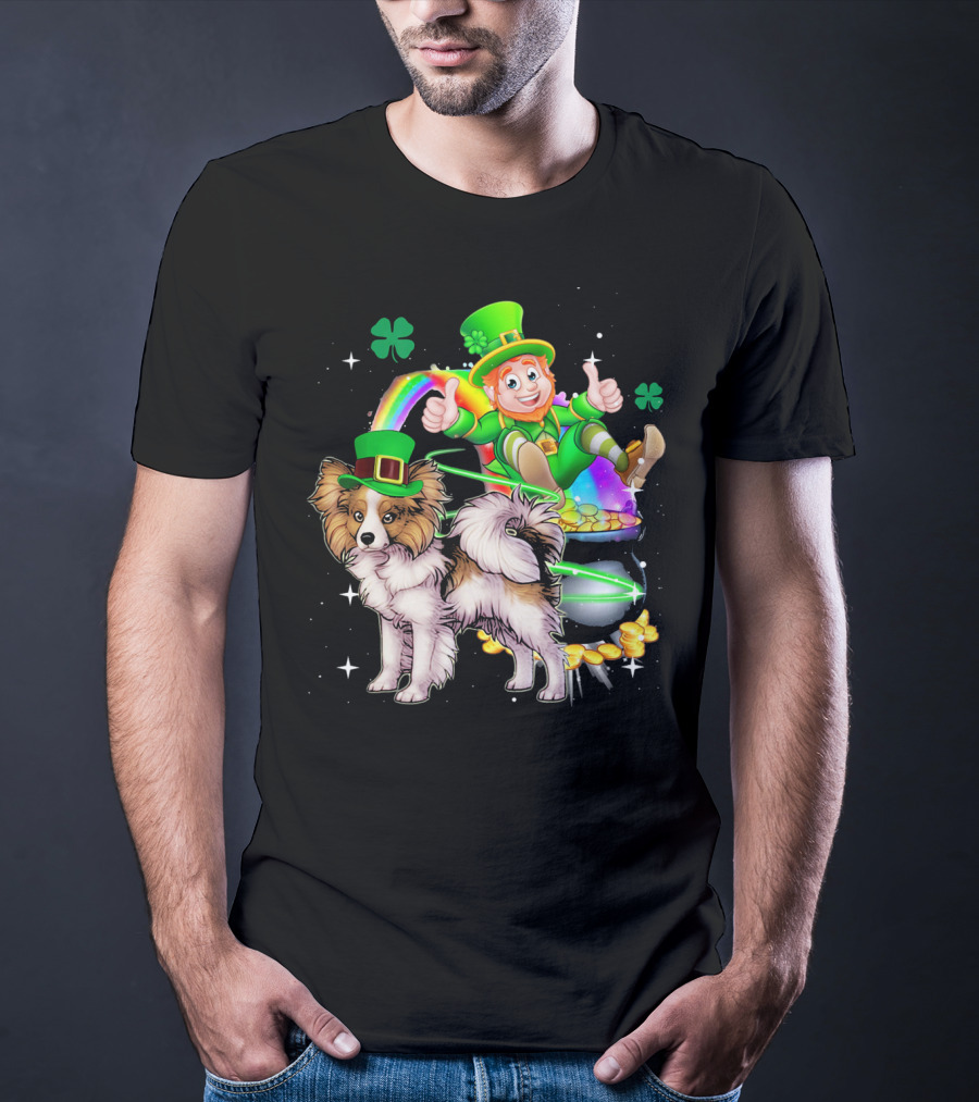 Leprechaun Papillon St Patrick's Day Shamrock Rainbow Pot Of Gold T-Shirt