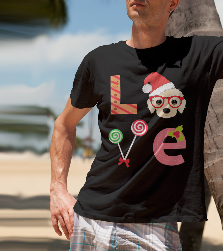 Love Cocker Spaniel Santa Christmas Dog Lollipop Glasses T-Shirt