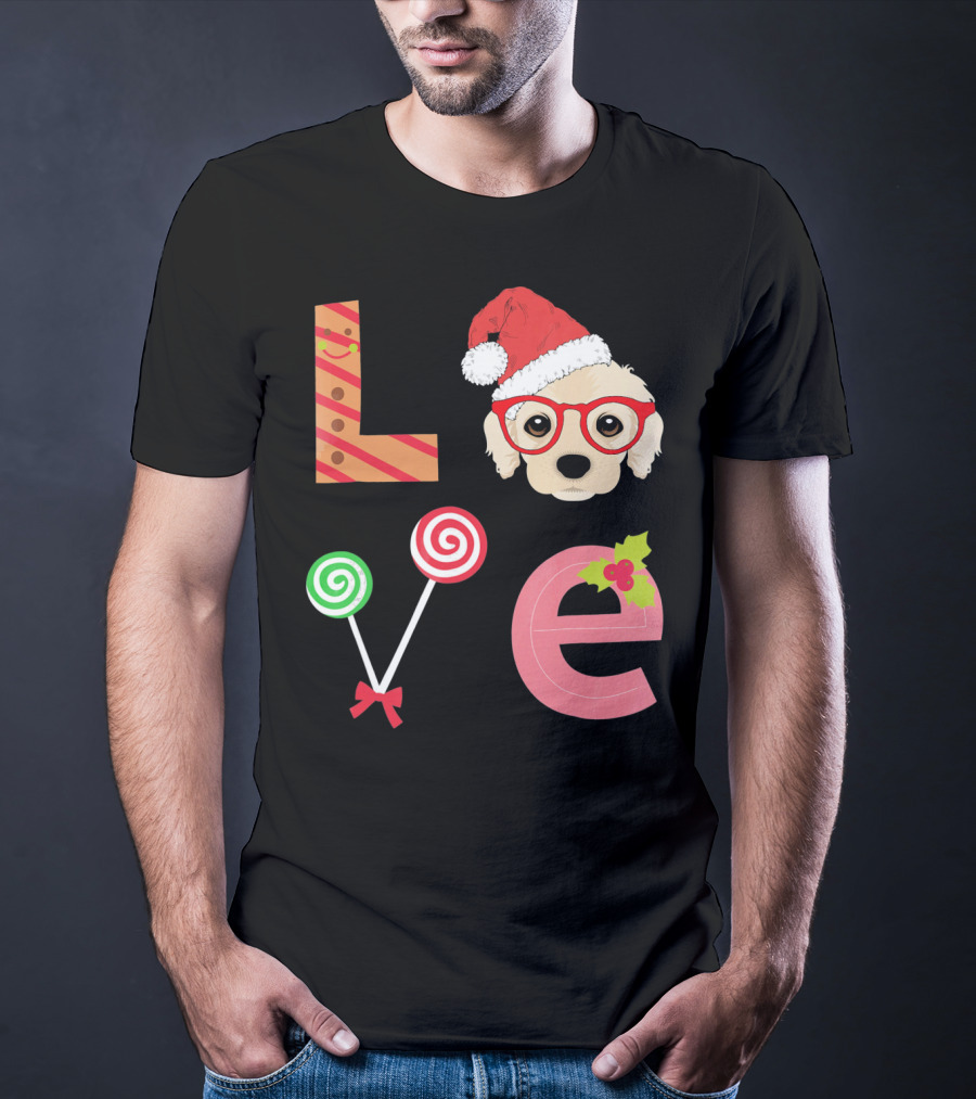 Love Cocker Spaniel Santa Christmas Dog Lollipop Glasses T-Shirt