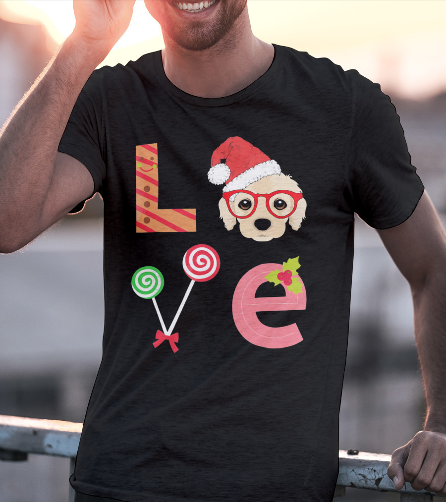 Love Cocker Spaniel Santa Christmas Dog Lollipop Glasses T-Shirt