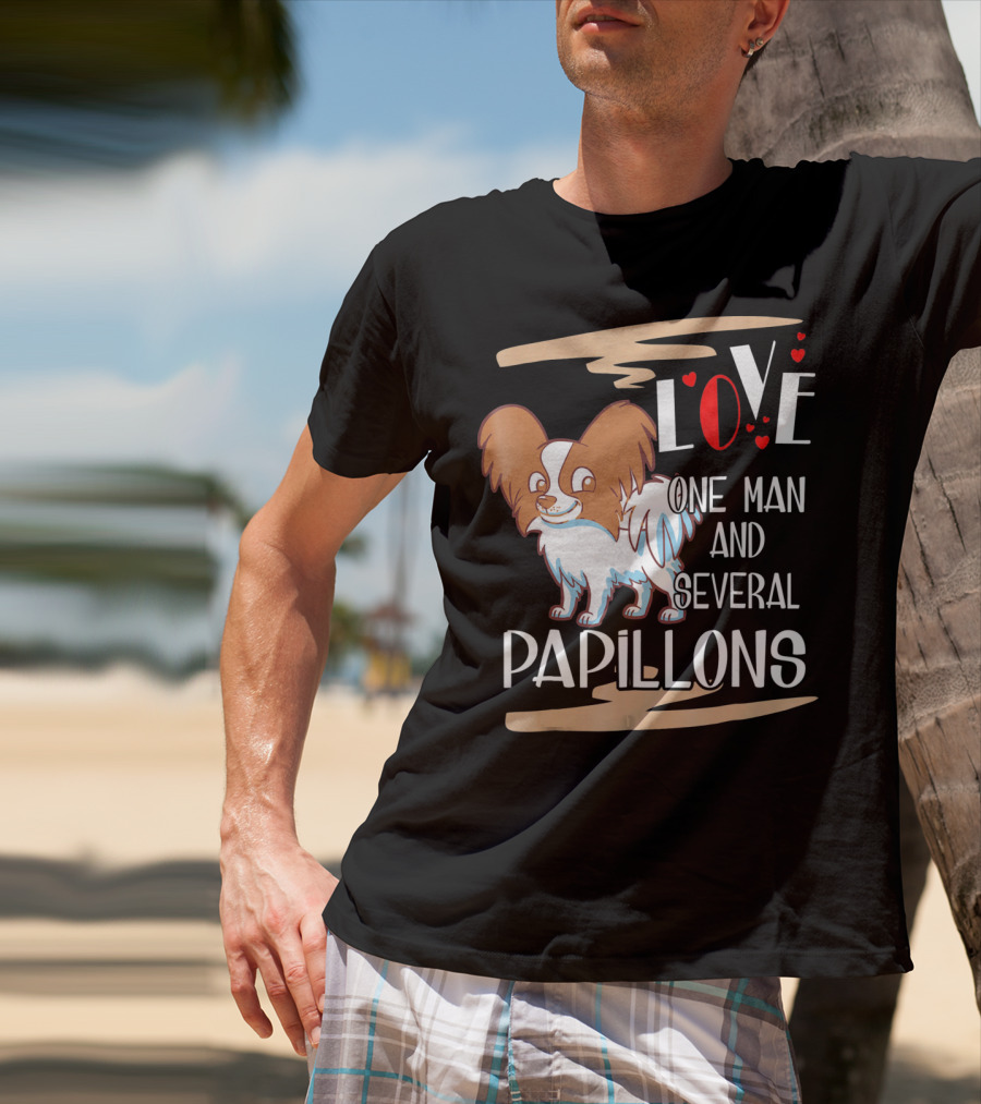 Love One Man And Several Papillons With Hearts T-Shirt